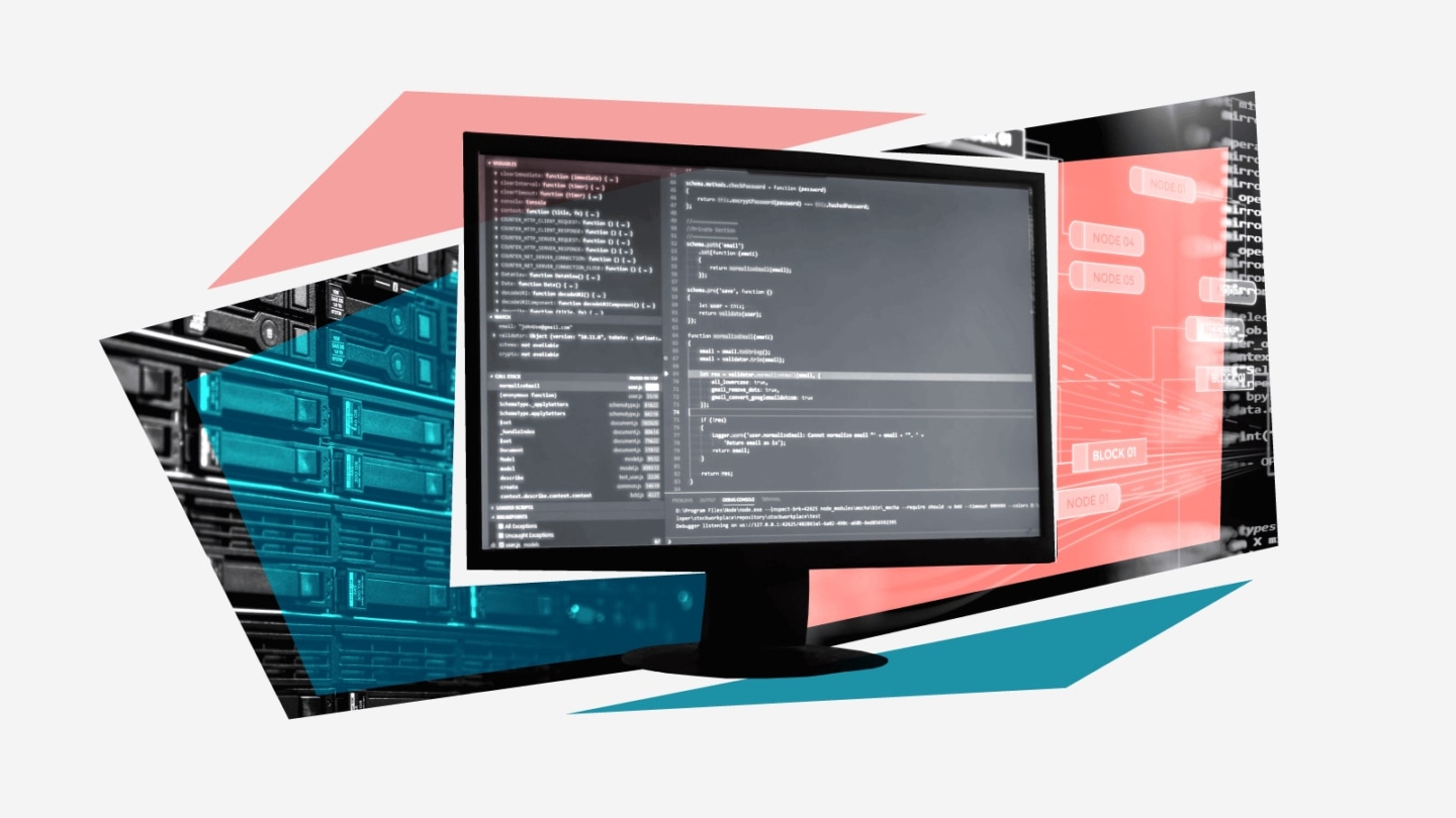 Monitor display graphic on top of geometric shapes