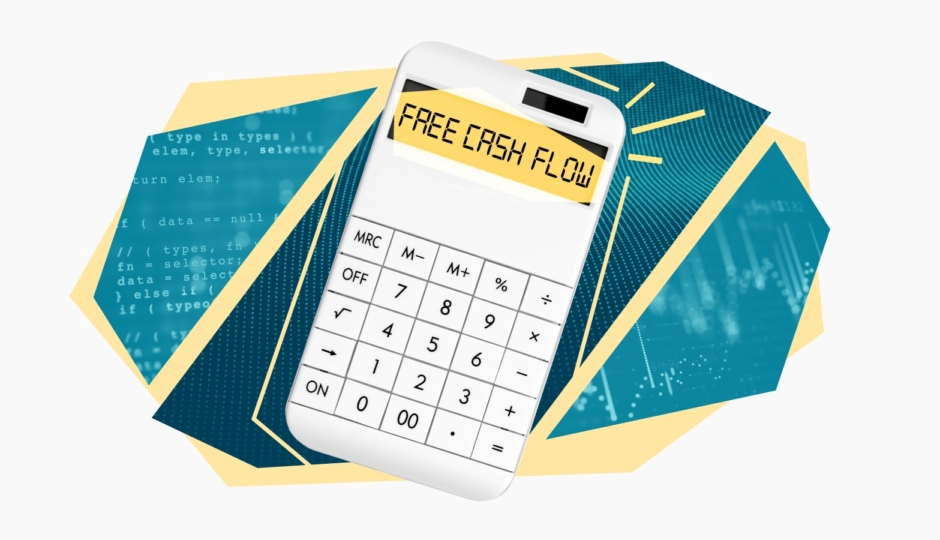 calculator over graphic shapes and colors