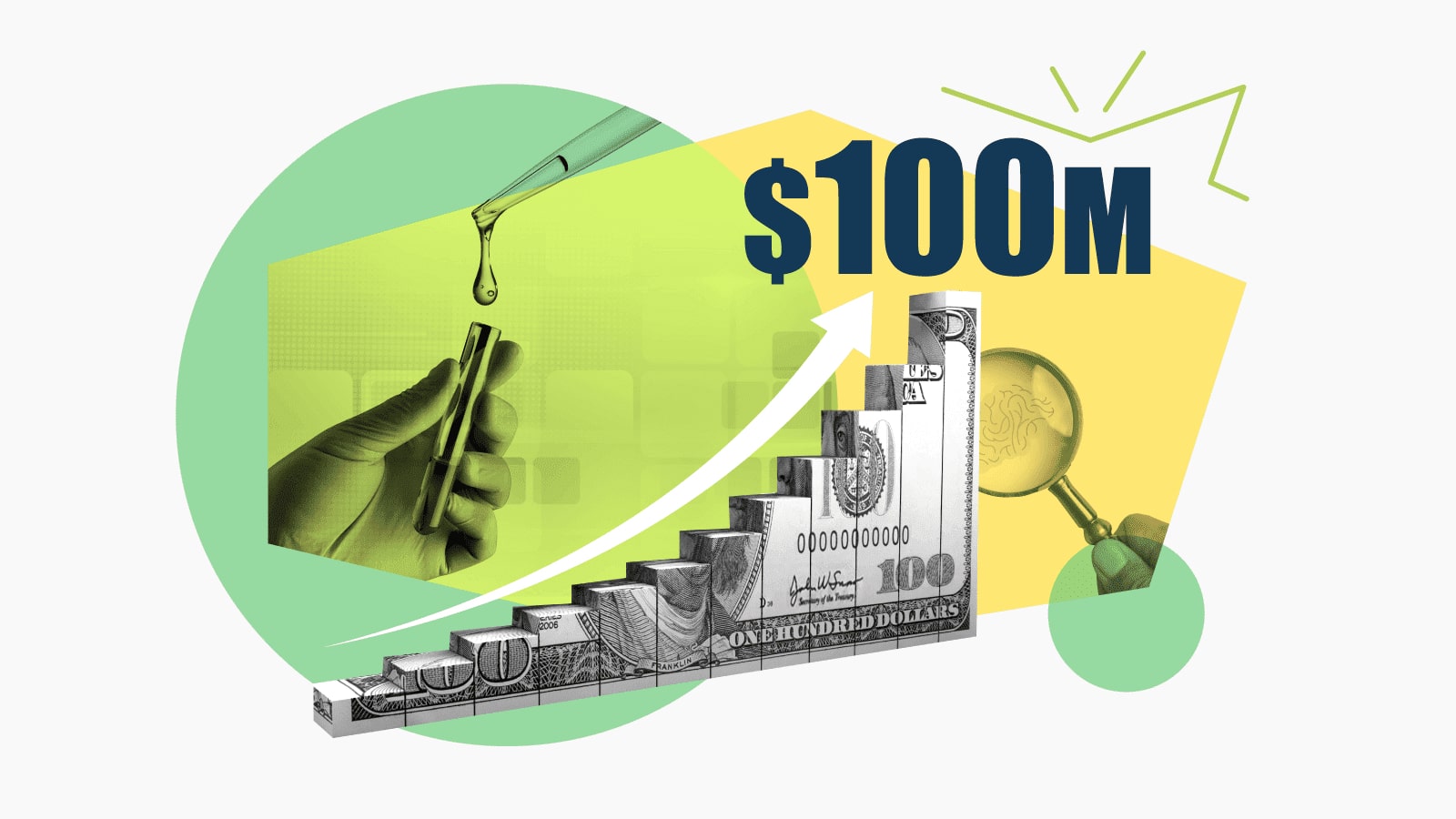 illustrative graphic of a bar chart and the text $100m