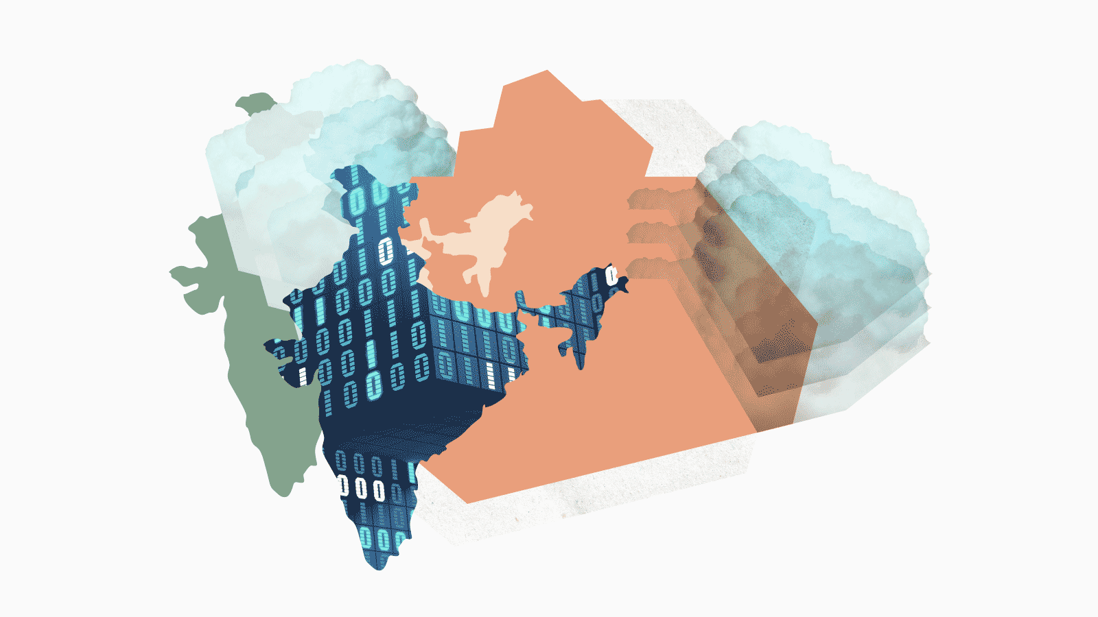 2024 india report collage with 0's and 1's with clouds