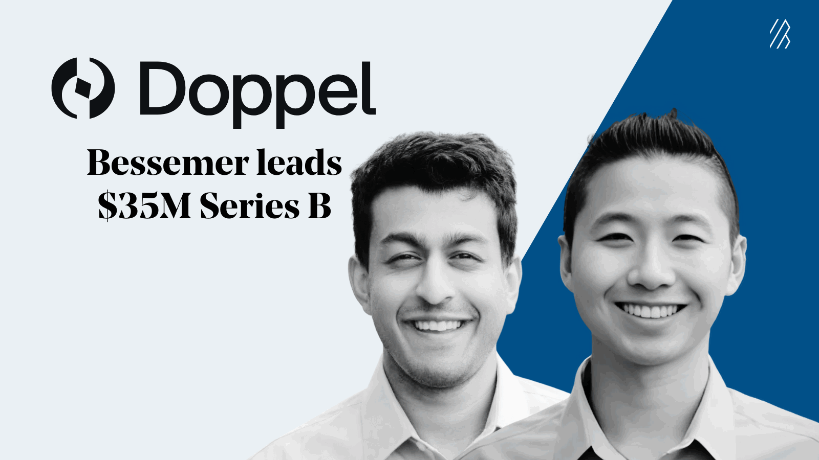 graphic of two men with the doppel logo and $35m invested